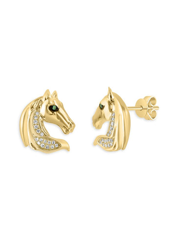 EFFY 14K Gold Diamond & Tsavorite Garnet Horse Head Earrings DER-26074